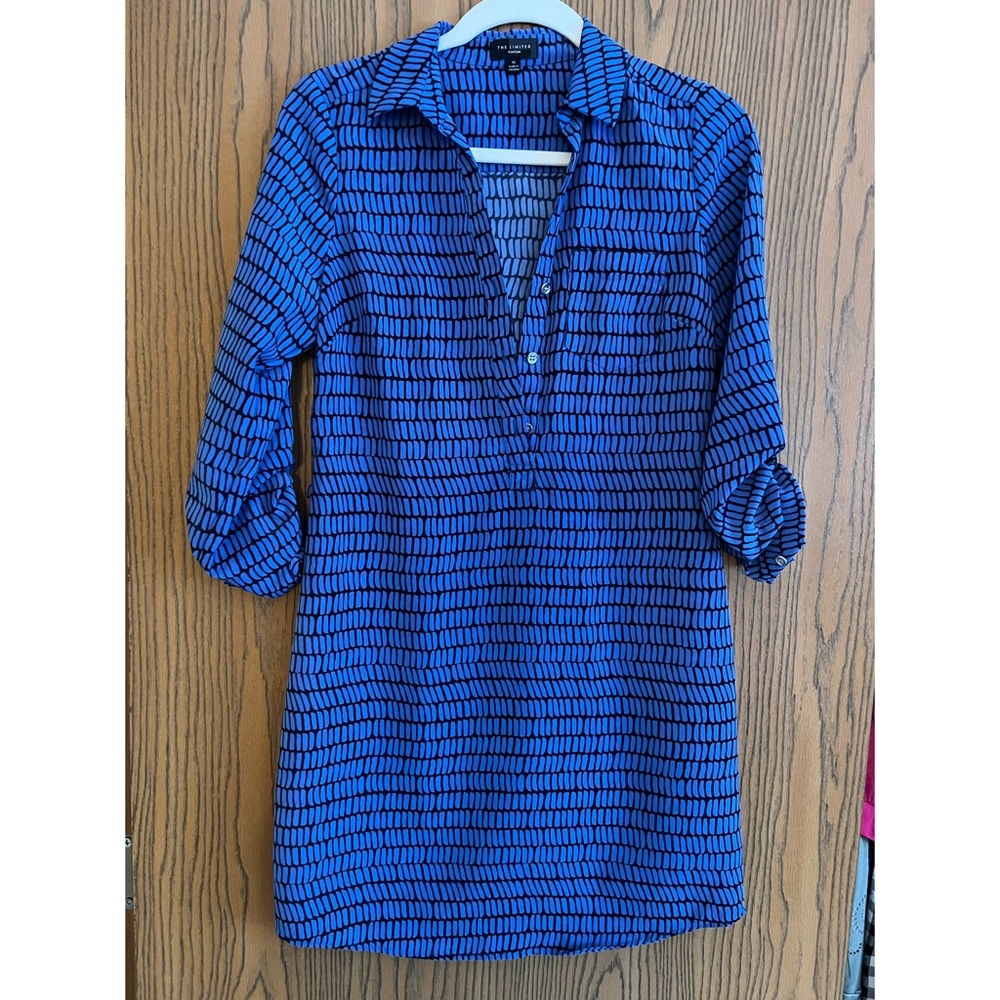 The Limited Blue Black Sleeve Ashton Shirt Dress - XS